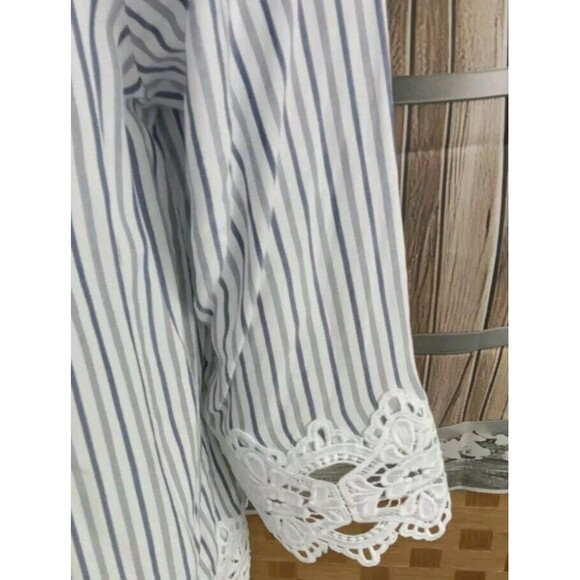 Chelsea & Theodore Blouse Petite PS Stripe Lace V Neck 3/4 Sleeve - Picture 8 of 11